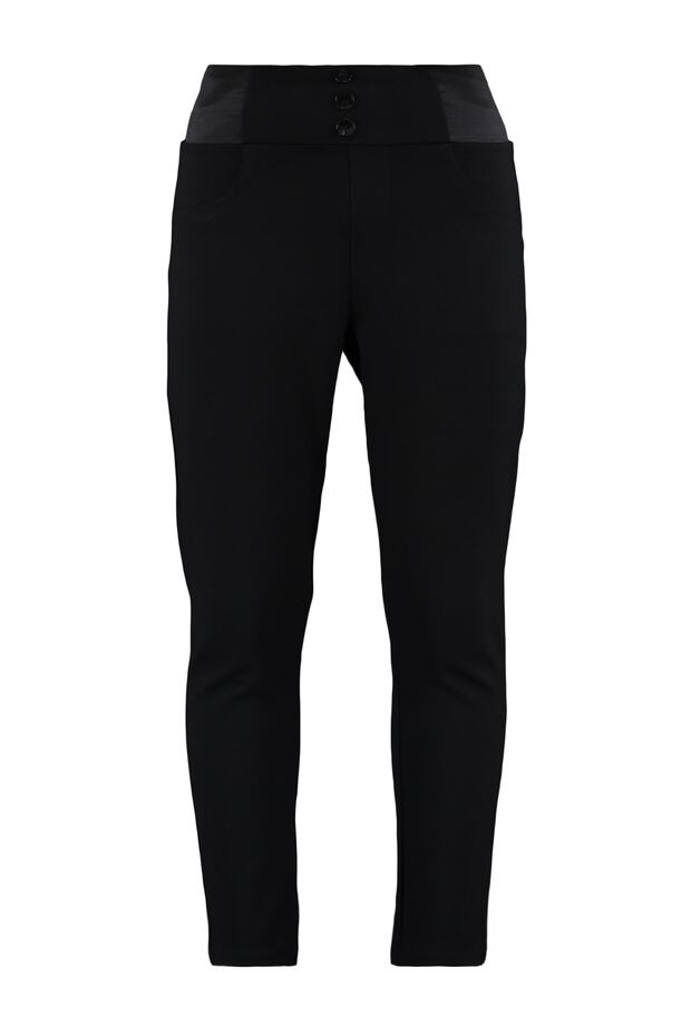 Siyah Beli Lastikli Skinny Örme Büyük Beden Pantolon TBBAW23AR00023 - 17
