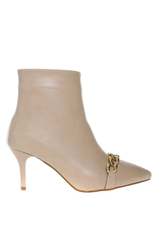 Faux Leather Beige Women's Heeled Boots Pescara