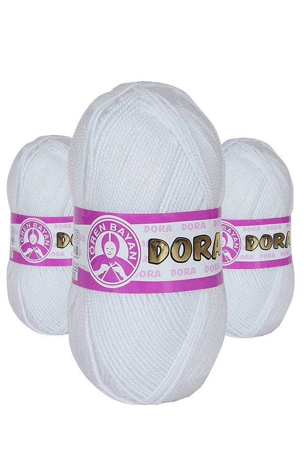 3 Adet Dora El Örgü Ipi Yünü 100gr 000 Beyaz - 1