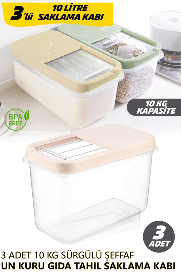 10 Kg Dry Pulses Food Storage Container Rice Food Flour Food Box 3 Pieces