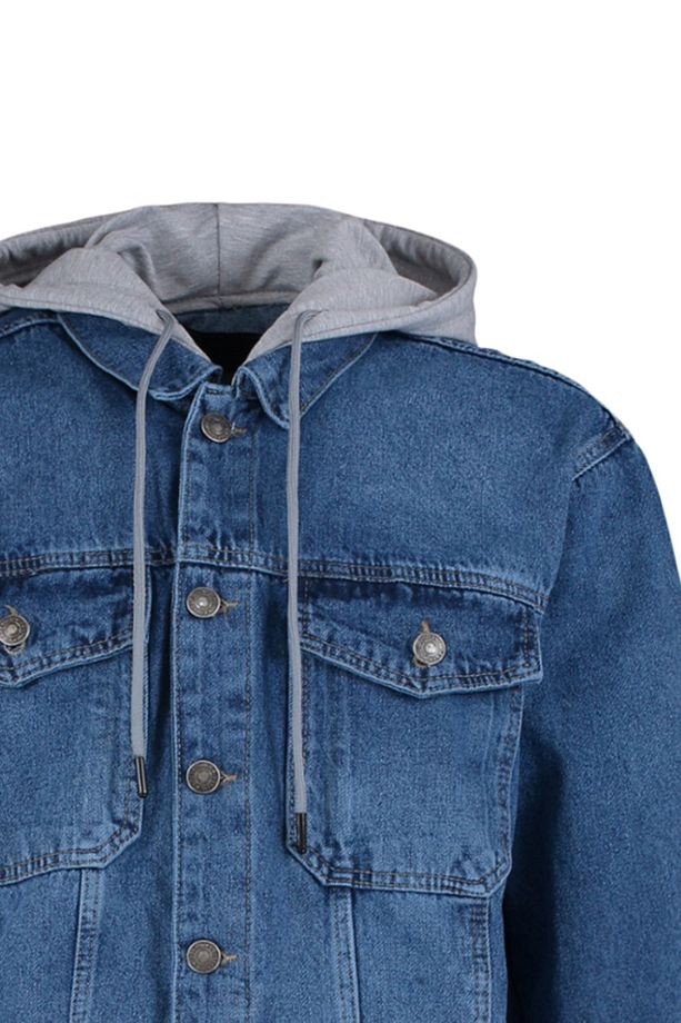 İndigo %100 Pamuk Regular Fit Örme Kapüşonlu Denim Ceket TMNAW23CE00019 - 8