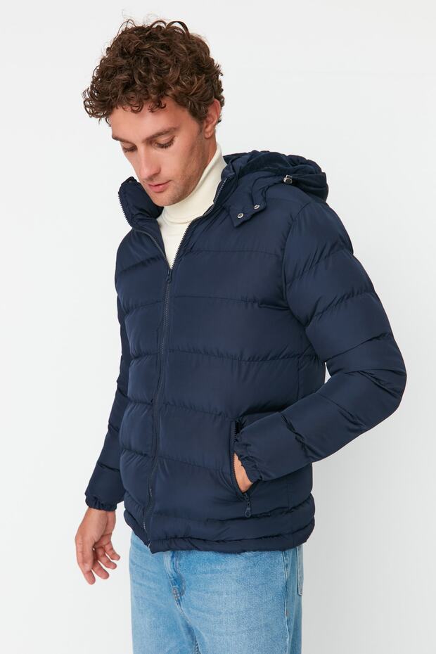 Zimní bunda Navy Blue Regular Fit Puffer – odolná proti větru a vodě Tmnaw22Mo0132 - 3