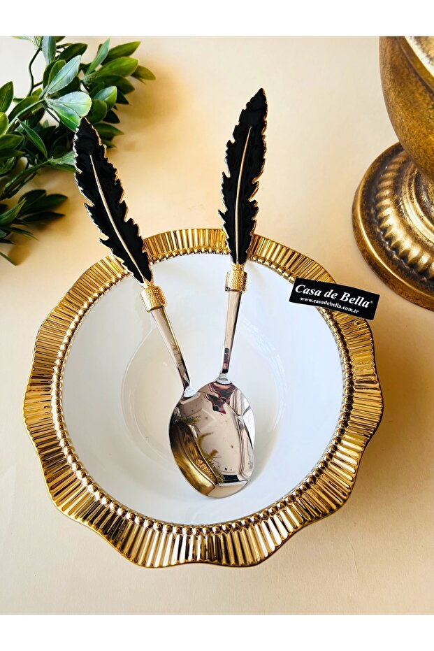2 Piece Feather Patterned Salad Serving Set - 2