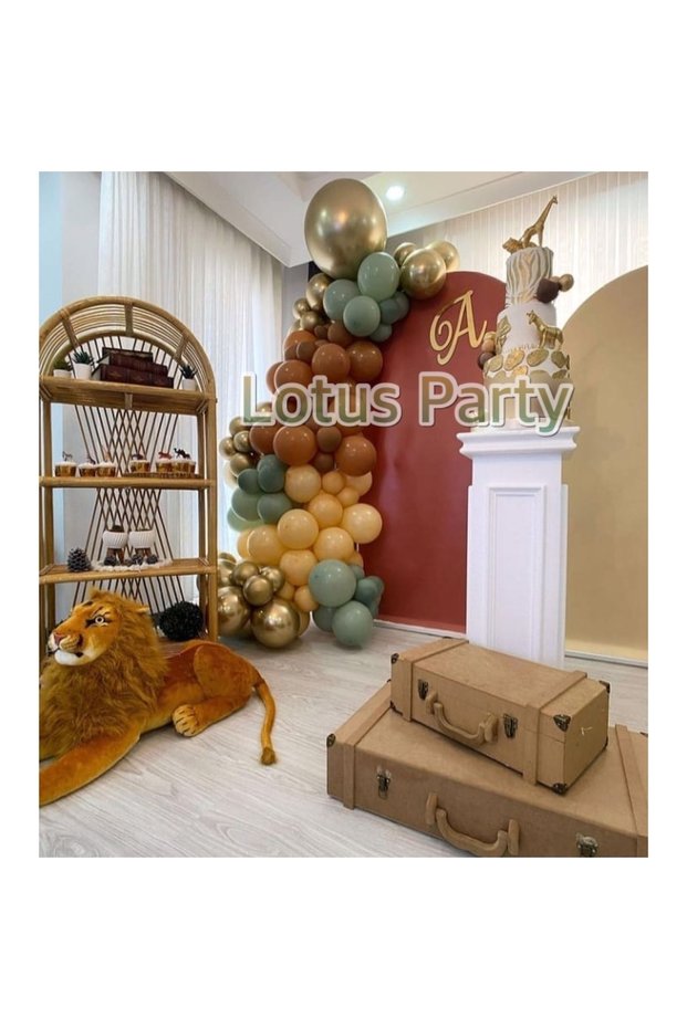 80 Pieces - Safari Themed Balloon Chain Set ( Caramel - Salmon Color - Mold Green Balloon Chrome Gold )