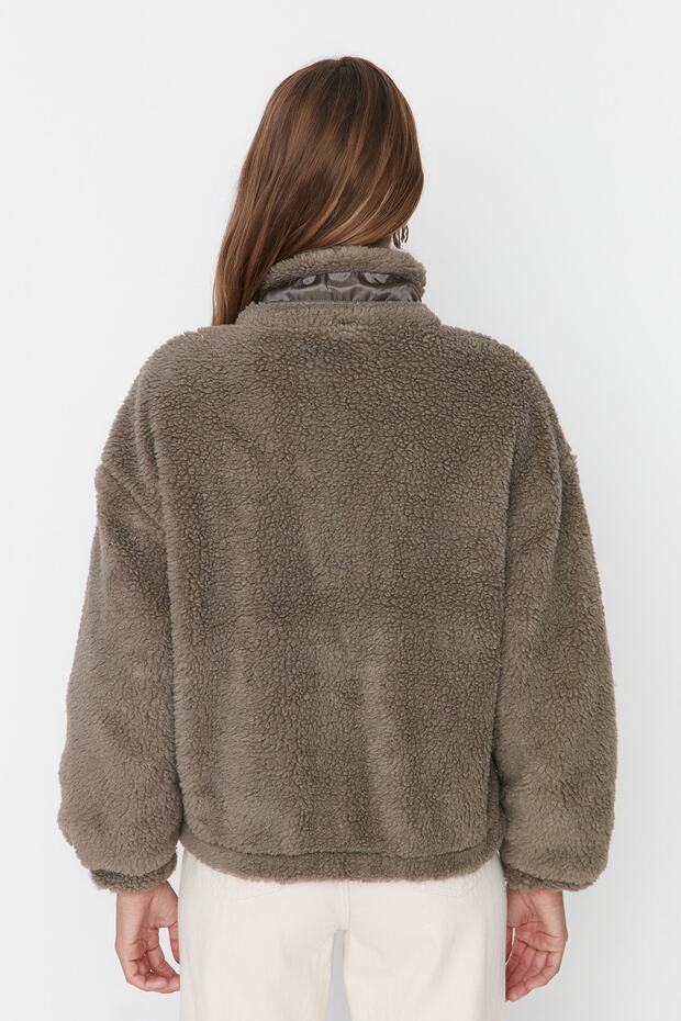 Vizon Oversize Kalıp Fermuarlı Peluş Ceket Mont TWOAW21MO0132 - 4