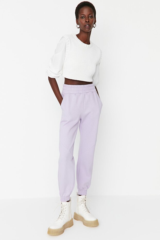 Lila Basic Jogger Dicke Fleece Strick Jogginghose TWOAW21EA0010 - 12