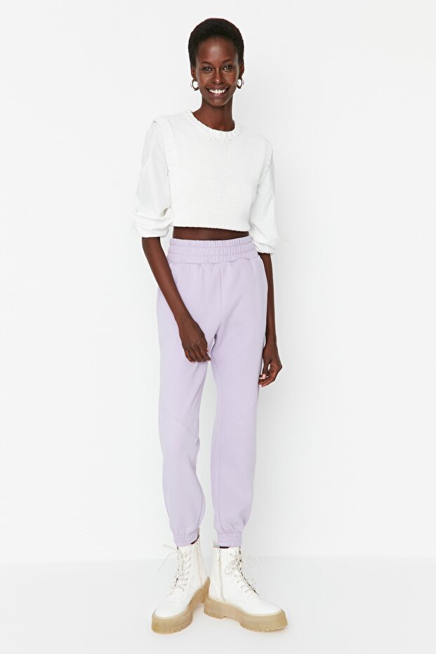 Lila Basic Jogger Dicke Fleece Strick Jogginghose TWOAW21EA0010 - 13