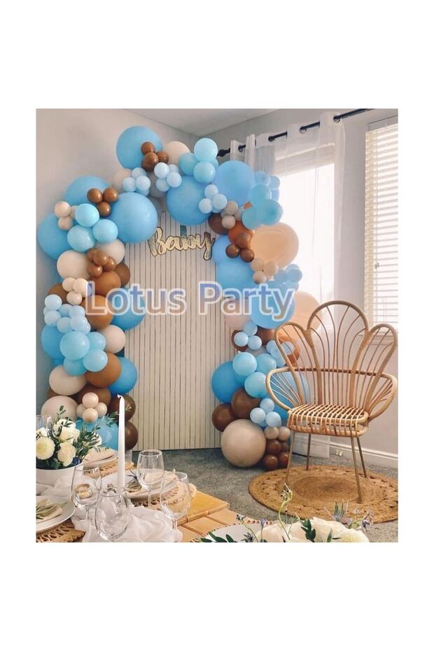 80 Pieces - Baby Shower Themed Balloon Chain Set ( Blue - Nude - Caramel Color Balloon )