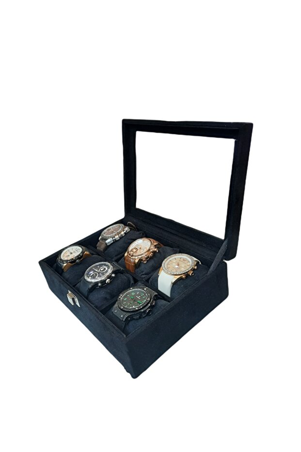 Watch Box 6 Pieces Alcantara Black