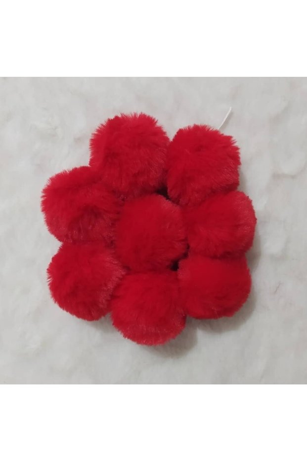 5 Cm Plush Faux Italian Pom Pom Red 10 Piece