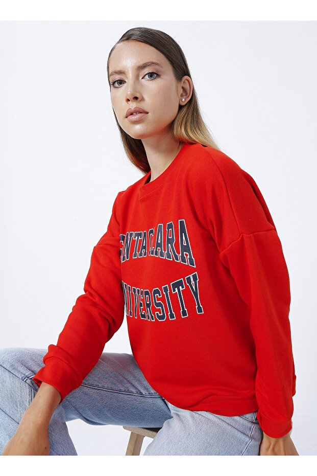 Lemon Crew Neck Printed Red Women's Sweatshirt Melan