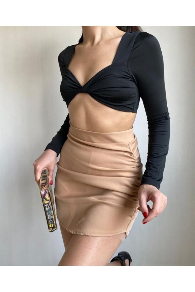Side Gather Detailed Mini Skirt