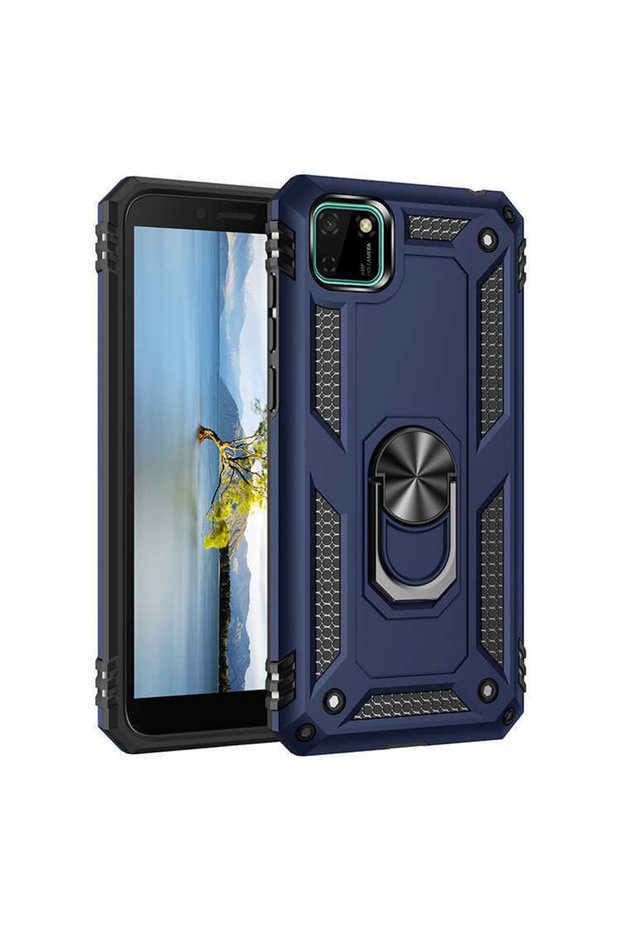 Huawei Y5P Case Armored Tank Cover with Magnet Stand Navy Blue