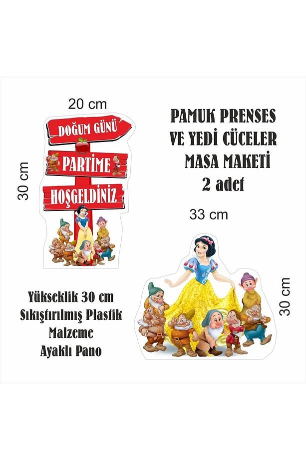 Pamuk Prenses Ve Yedi Cüceler Doğum Günü Maketi Pano Seti / Pasta Süsü Seti - 3