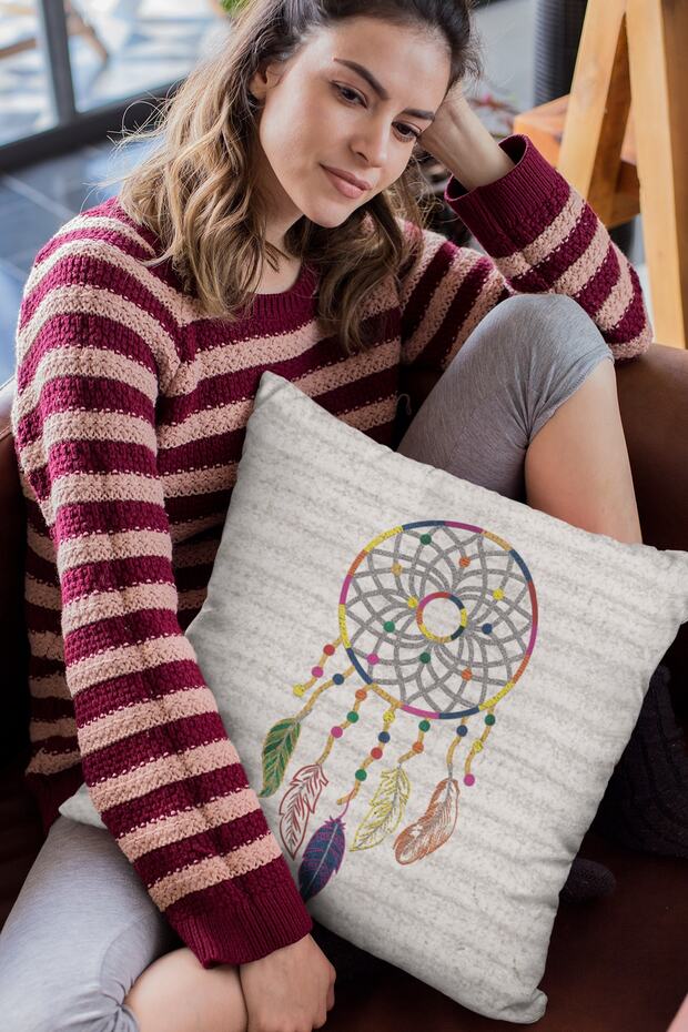 43x43cm Premium Thai Feather Woven Fabric Double Sided Throw Pillow Pillow Case Dream Catcher Krl078
