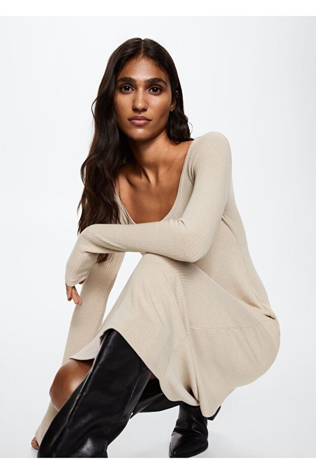 Lastikli Midi Boy Elbise - 5