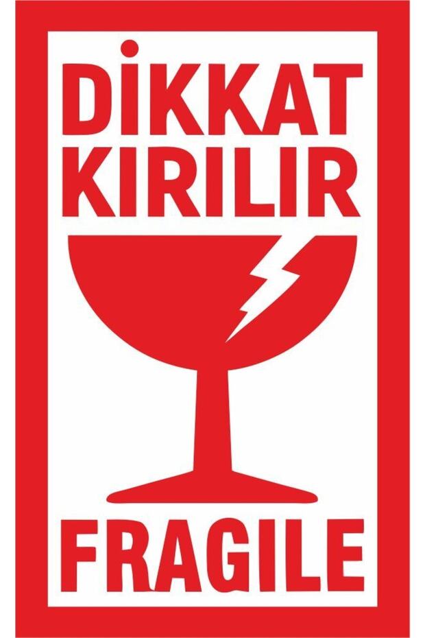 100 Adet Dikkat Kırılır Etiketi Kargo Için Fragile Kırıacak Etiketi 8x5 Cm - 1
