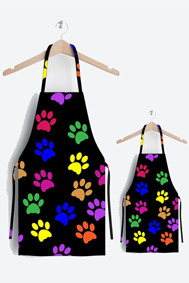 Ays Home Black Cat Paw Mother and Child Kitchen Apron