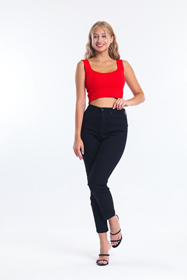 Black High Waist Lycra Mom Jean