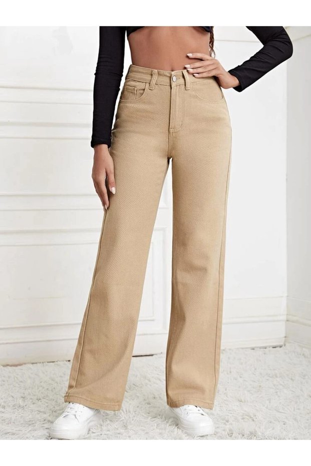 Mink High Waist Palazzo Boyfriend Wide Leg Trousers