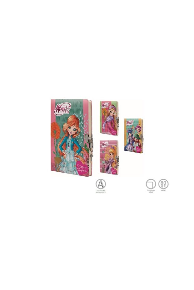 كتاب تذكاري بغطاء صلب مخيط بحبل مقفل من Winx مقاس 14 × 20 سم، 96 ورقة (قطعة واحدة) 3431