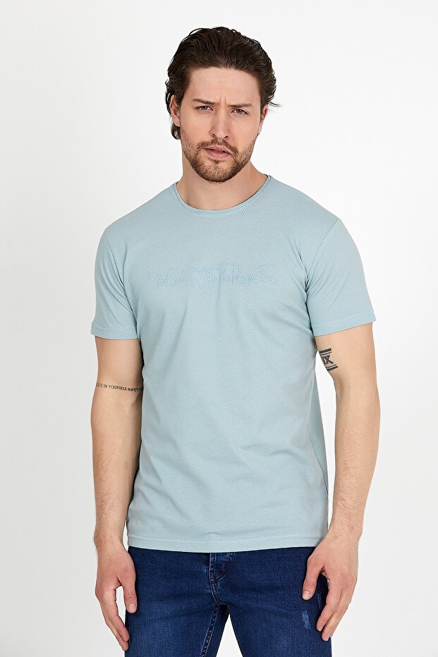 Men's Mint Crew Neck T-shirt with Embroidery Detail