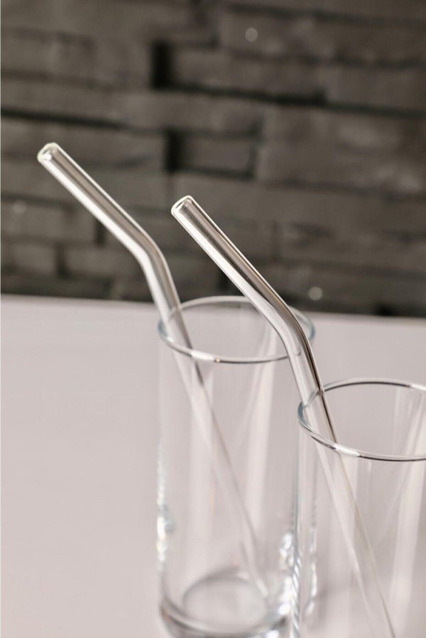 Transparent 2-Piece Glass Inclined Straw