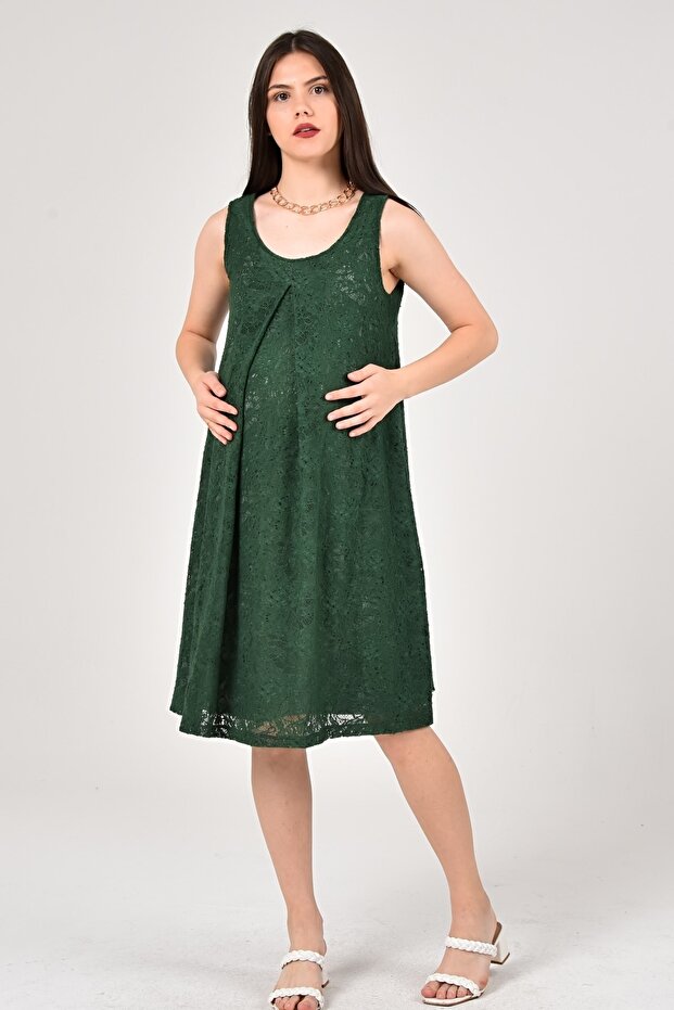 Dantellı Yesıl Hamıle Elbısesı - 1