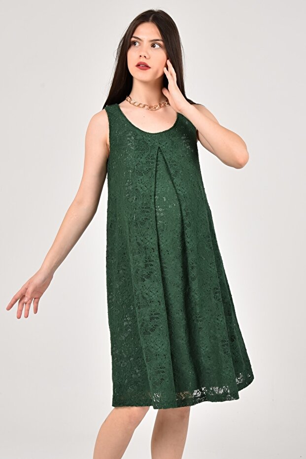 Dantellı Yesıl Hamıle Elbısesı - 4