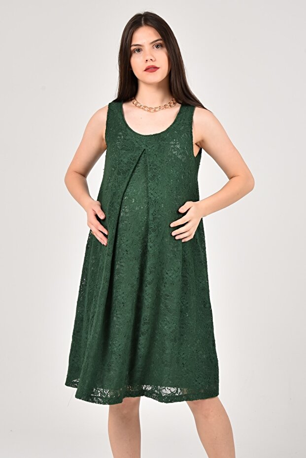 Dantellı Yesıl Hamıle Elbısesı - 5