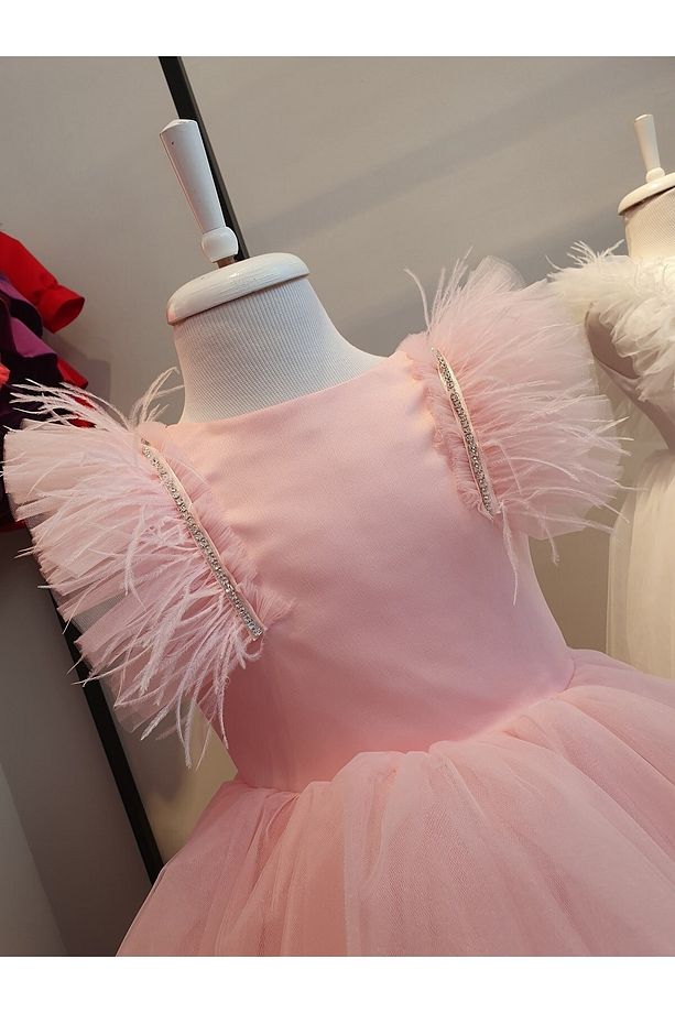 Pembe Taşlı Fırfırlı Elbise - 2