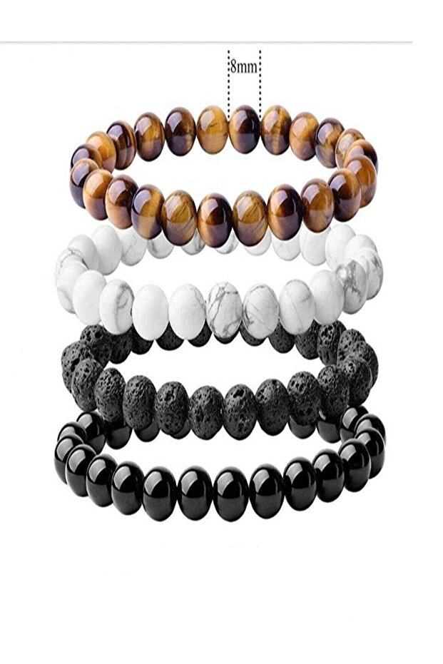 Certified Natural Stone Set of 4 (Tiger Eye-White Havlit-Lavic Stone - Onyx)