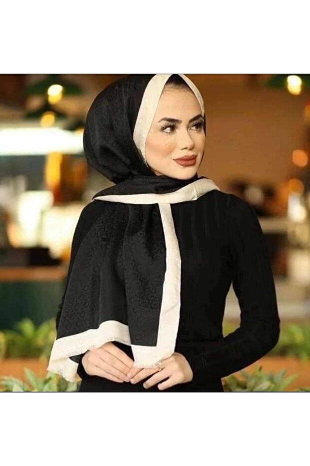 PREMİUM Monogram Siyah Pamuklu Şal - 1