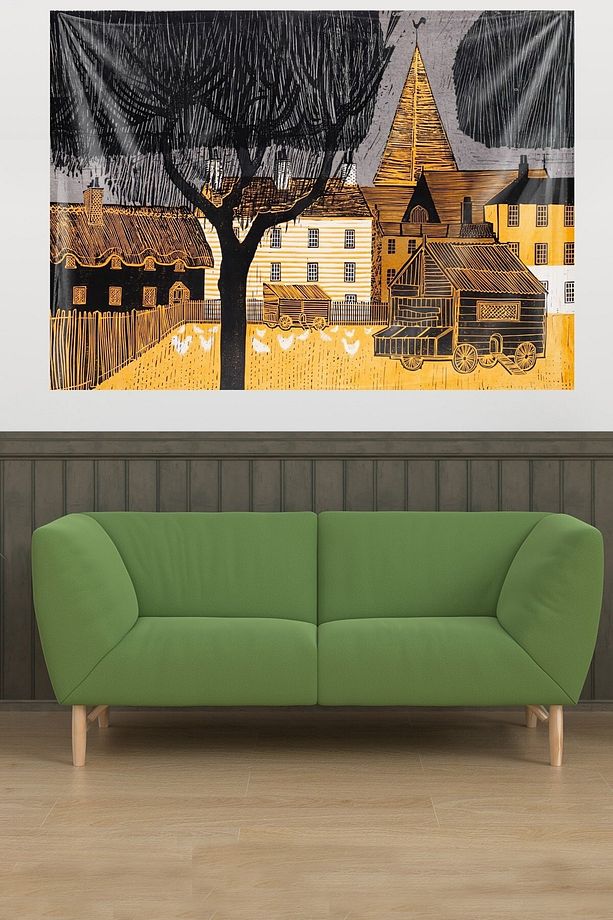 Evler Tablo Desen Leke Tutmaz Kadife Dokulu Kumaş Duvar Örtüsü Duvar Halısı Tapestry - 1