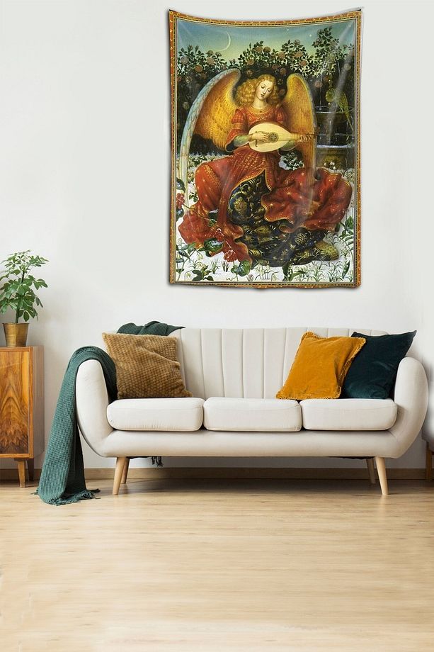 Kanatlı Melek Mitoloji Yıkanabilir Leke Tutmaz Kumaş Duvar Örtüsü Duvar Halısı Tapestry - 1