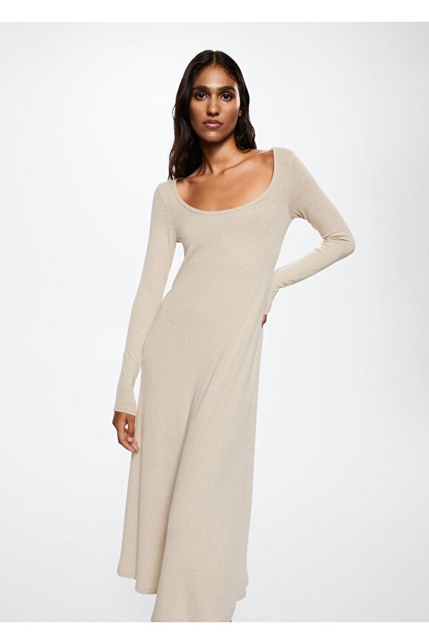 Lastikli Midi Boy Elbise - 1