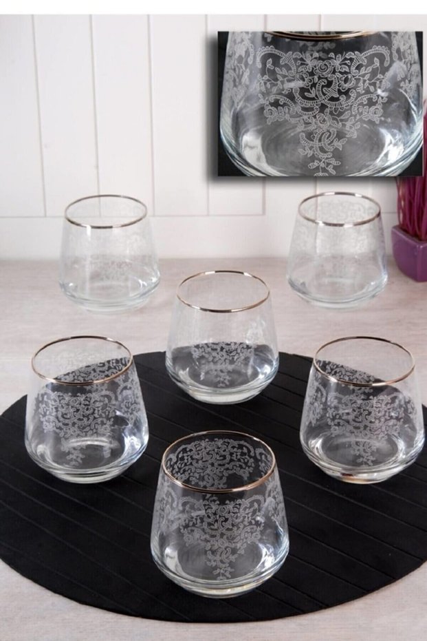 Lava Lux Lace Platinum Gilt Water Glass Set for 6 Persons Garnet 345 Cc