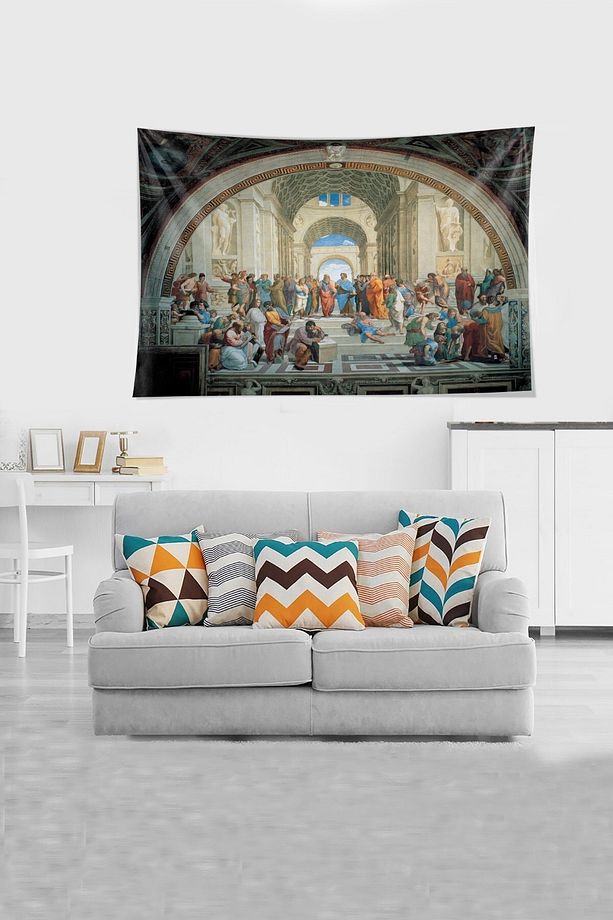 Rönesans Dönemi Fresk Leke Tutmaz Kadife Dokulu Kumaş Duvar Örtüsü Duvar Halısı Tapestry - 3