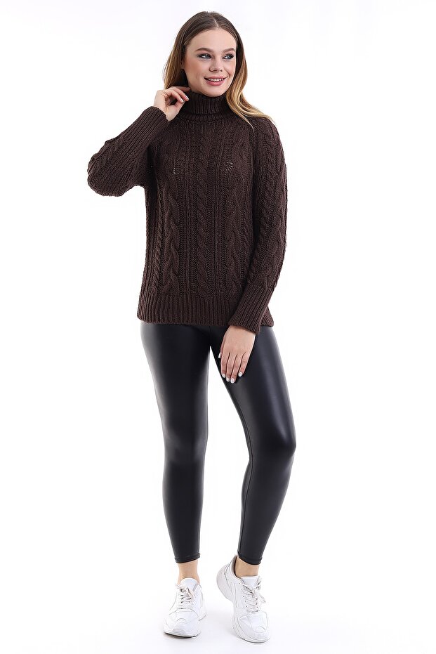 Kahve Örme Kadın Kazak - 1