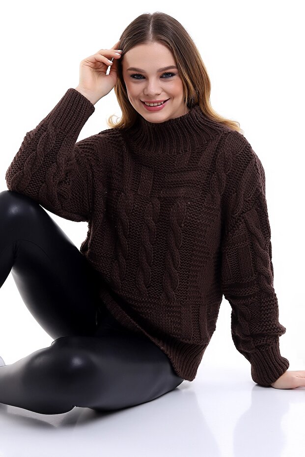 Kahve Örme Kadın Kazak - 7