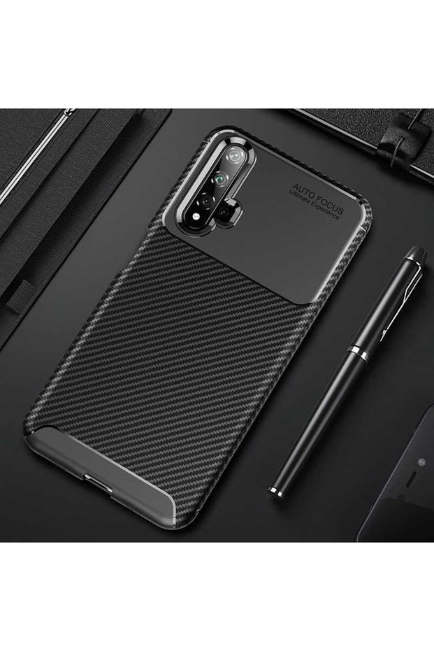 حافظة متوافقة مع هاتف Honor 20 بتصميم كربوني وغطاء من السيليكون الزنجي