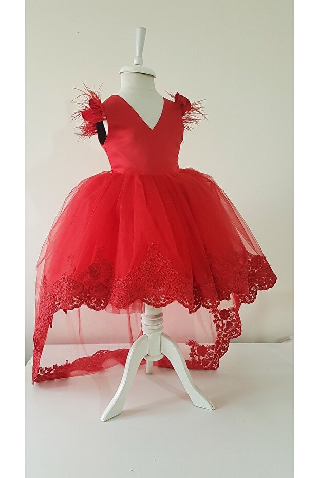 Kırmızı Dantelli Elbise - 1