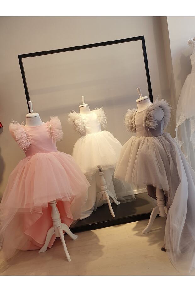 Pembe Taşlı Fırfırlı Elbise - 3