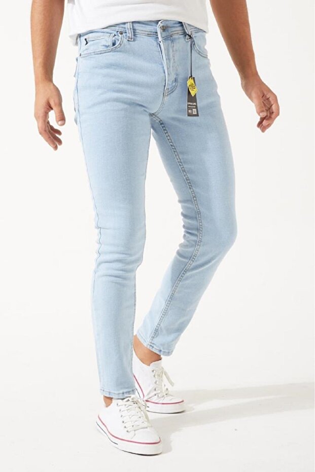 Men's Ice Blue Jean Italian Cut Denim Skinny Lycra Denim Trousers