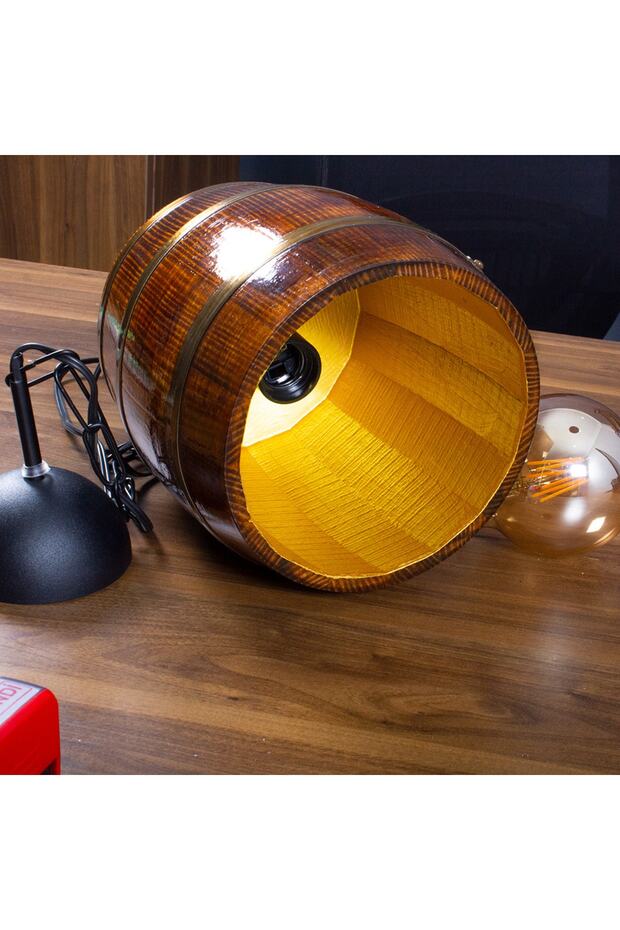 Rustik Retro Ofis Cafe Restorant Ahşap Fıçı Avize - 6