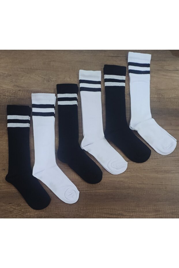 Girls' Knee-Length Striped School Socks Cotton 6 Pairs