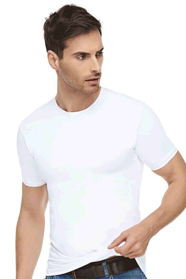 Elastane Crew Neck Men's Undershirt 1301| White