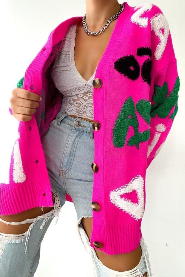 Patterned Button Detailed Knitted Cardigan - 5
