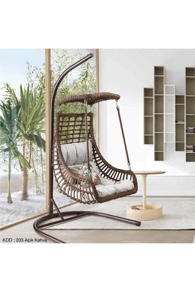 Alaçatı Tek Kişilik,sentetik Poli Üretan Rattan Bahçe, Balkon Ve Ev Salıncağı A.kahve - 1