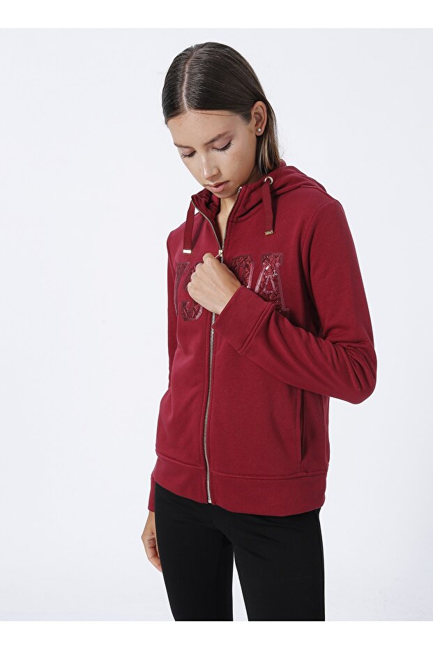 Hooded Collar Plain Red Women's Sweatshirt Sw01-Sk022
